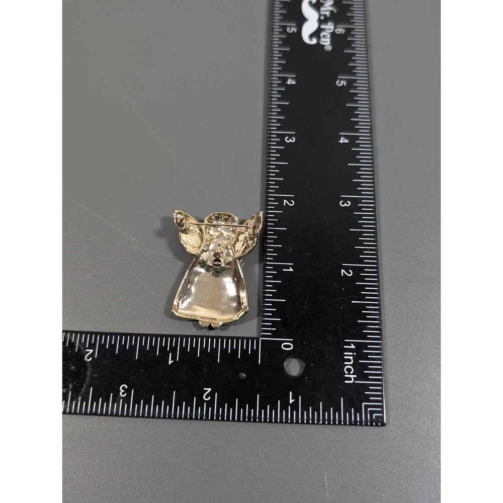 Vintage Christmas‎ Choir Angel Enamel Rhinestone Brooch Pin Two Tone